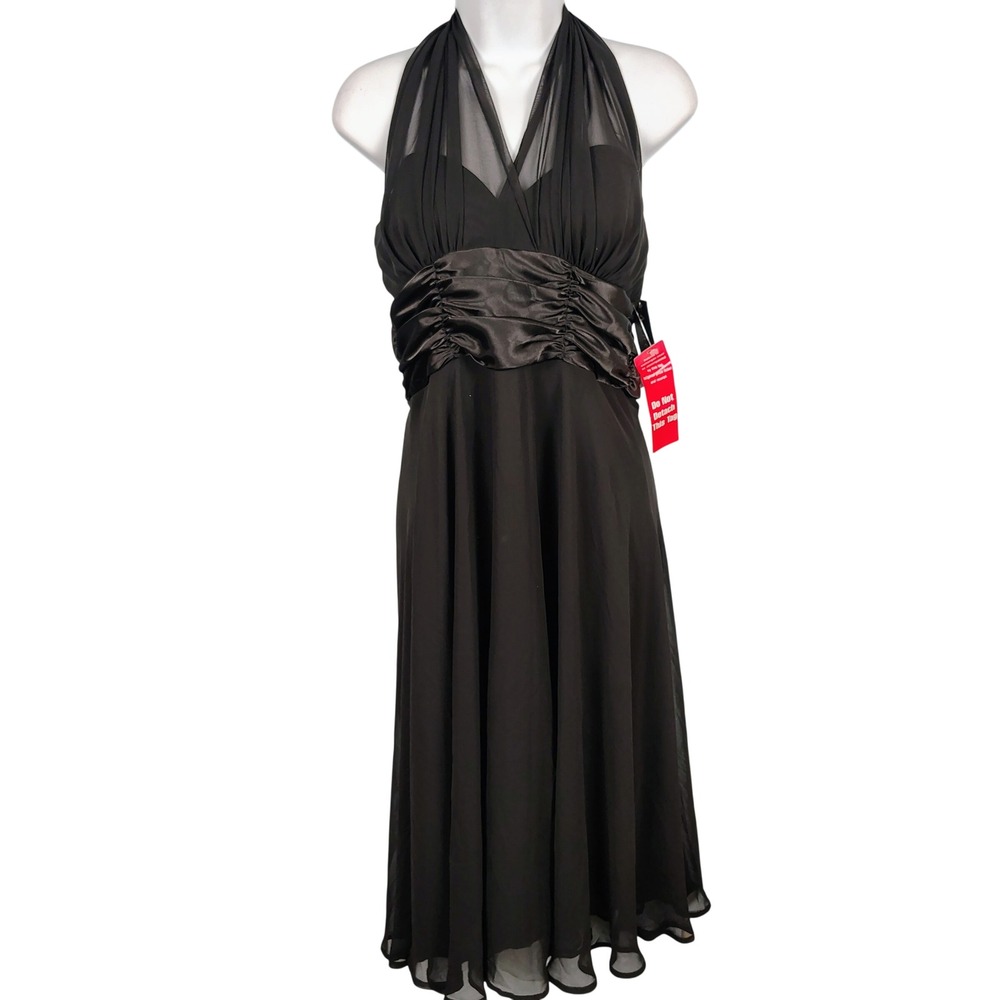 NWT Connected Apparel Womens SZ 12 Halter Ruched Waist Dress Black Gothcore Prom